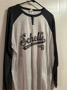 Long Sleeve Henley Baseball Tee - Black & Heather Gray